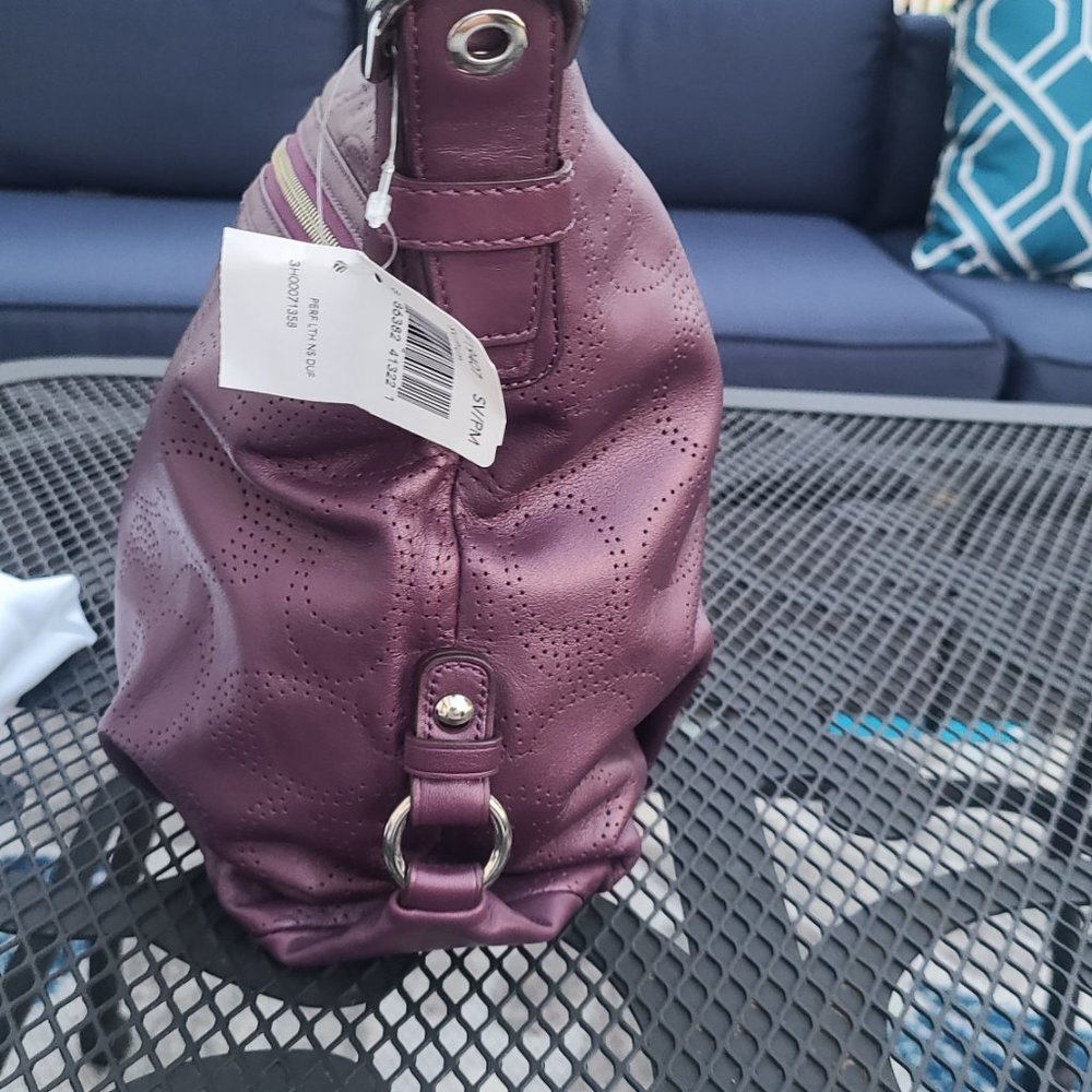 NWT Coach plum/silver perforated leather duffle shoulder bag F19407 - Picture 9 of 14